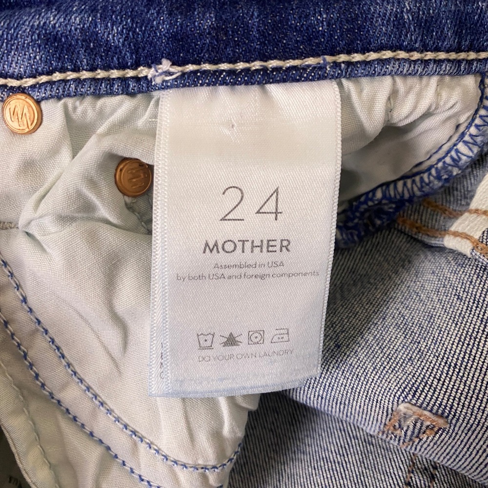 Mother The Insider Crop Step Chew Jeans Size 24 Blue Dancing On Coals Distressed - Picture 4 of 14